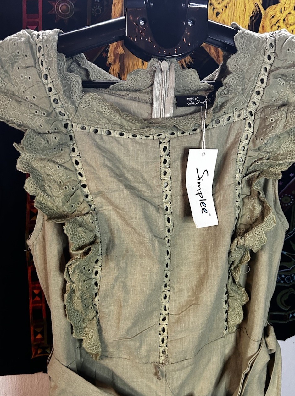 Ruffle Romper Juniors Medium 100% Cotton Forest Fairy Boho Festival Cottage Sage