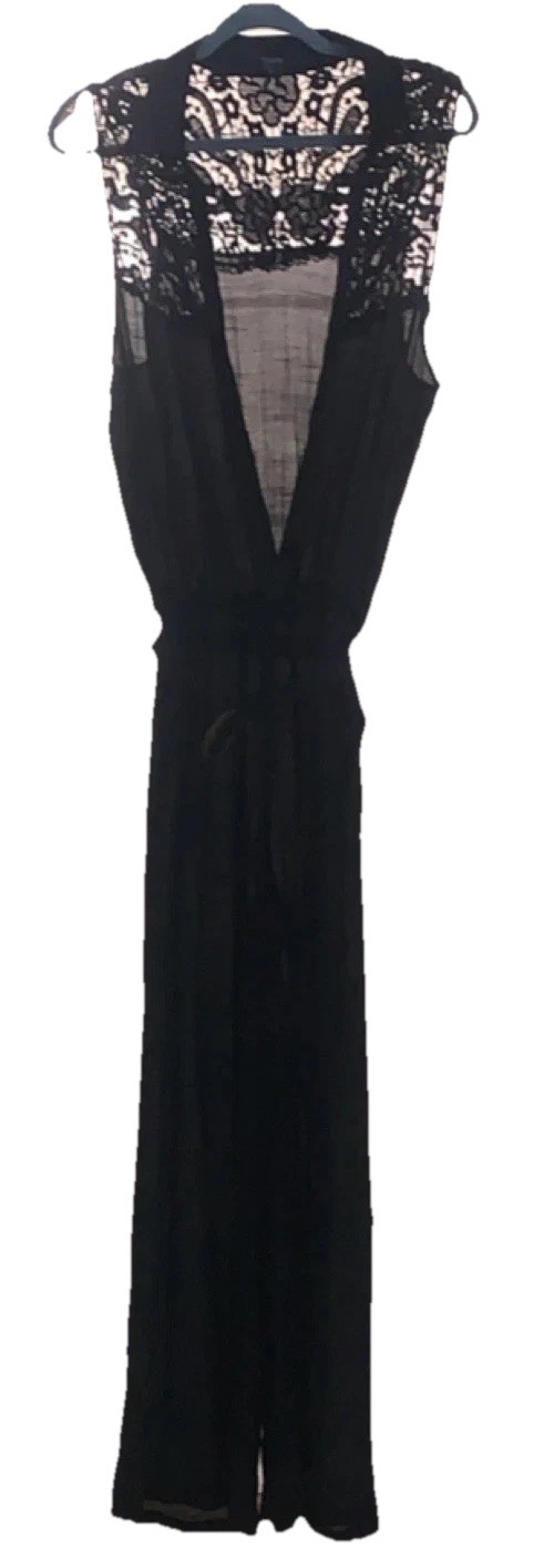 Toxik3 Black Lace Jumpsuit M Sleeveless V-Neck Wide-Leg Belted Button
