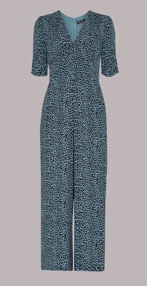 Whistles Blue Contrast Leopard Jumpsuit, Size 18, RRP £149
