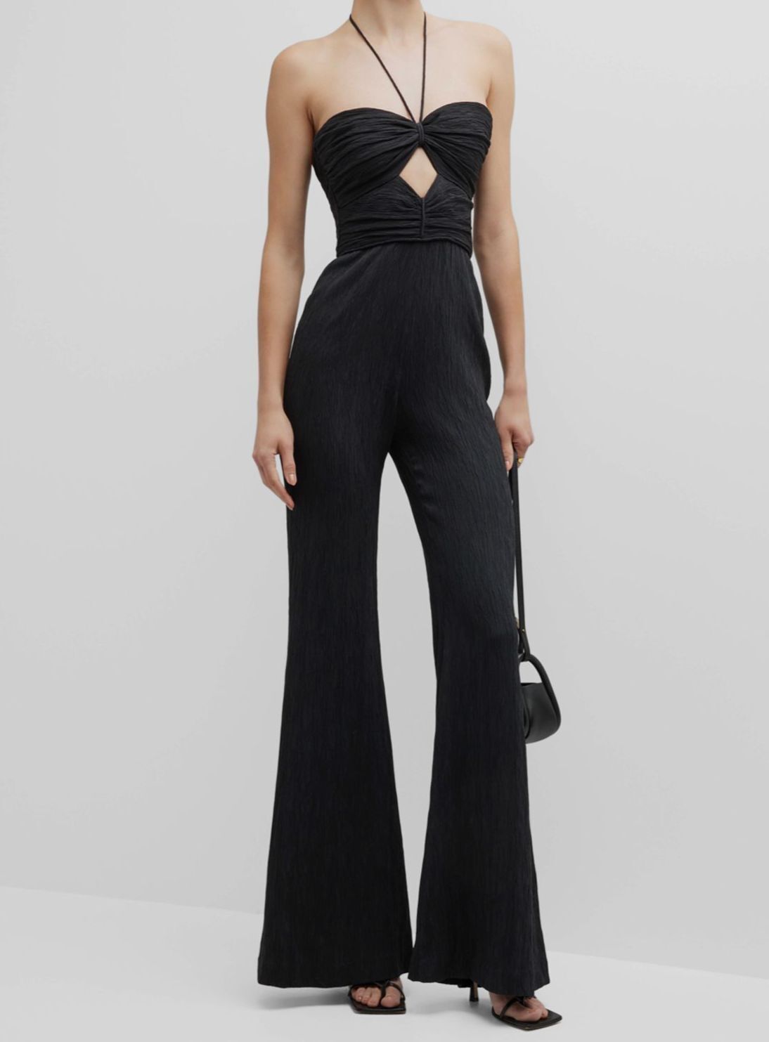 $695 Alexis Women’s Black Jada Keyhole Halter Wide-Leg Jumpsuit Size M