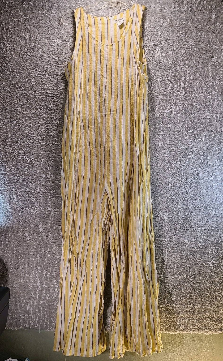 Rachel Zoe Jumpsuit 2 Yellow White Stripe Linen Coastal Flowy Beachy Wide Leg