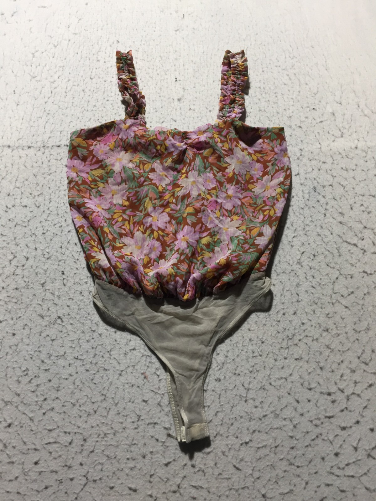 Lush Bodysuit Womens S Small Multicolor Floral Square Neck Stretch Straps Snap