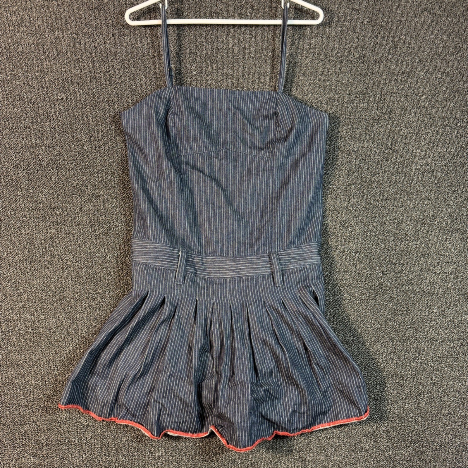Pilcro Anthropologie Denim Pinstripe Romper Womens 8 Pleated Sleeveless Skort