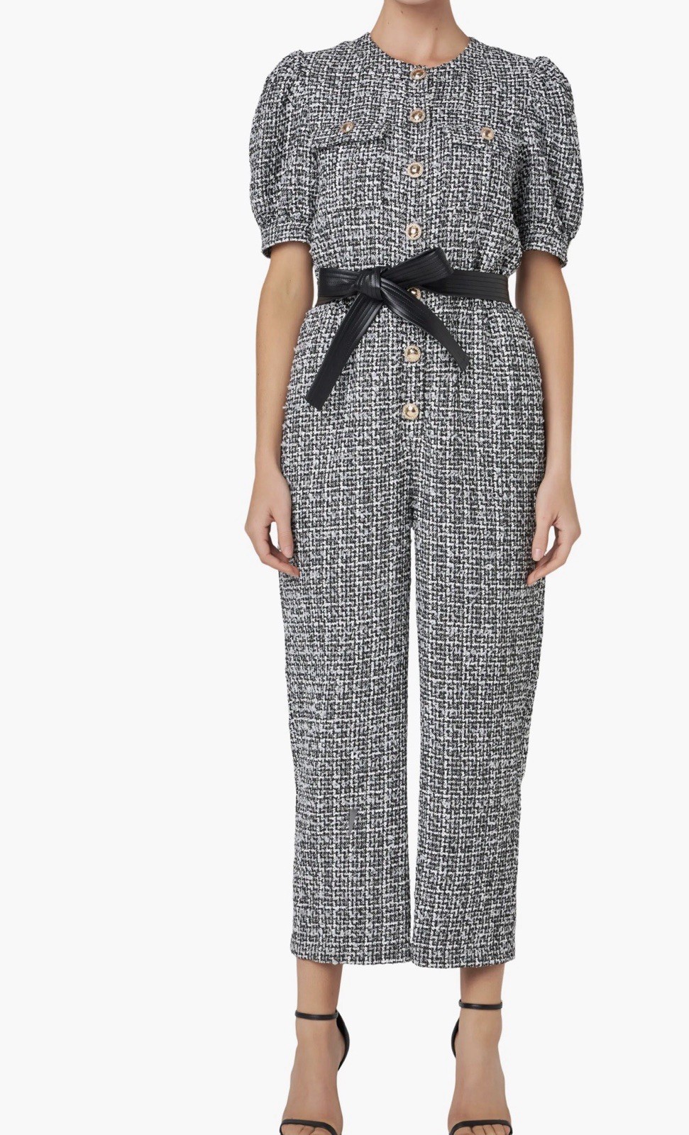 NWT $170 English Factory Tweed Puff Sleeve Ankle Jumpsuit Size Medium