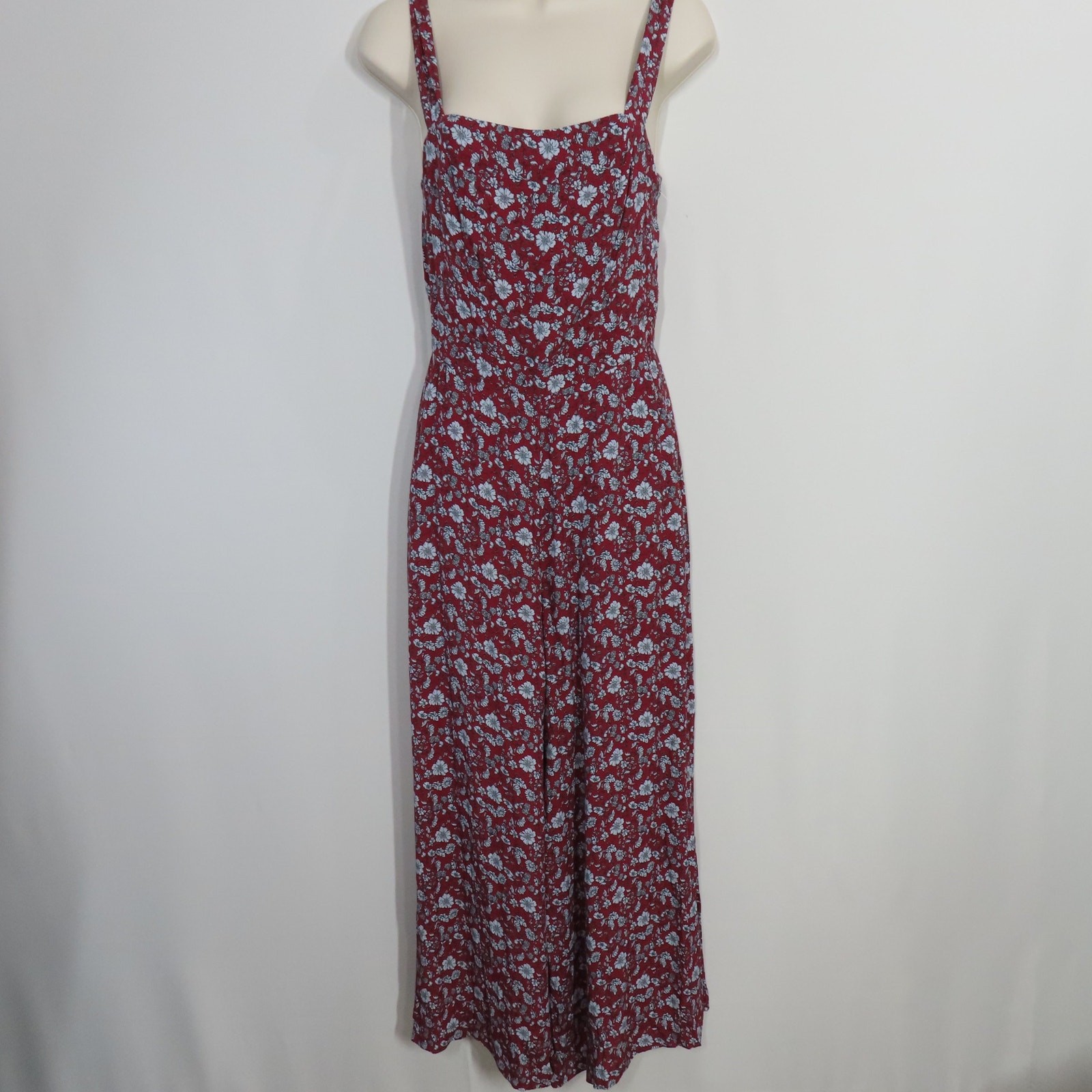 Yumi Kim Red & Light Blue Floral Jumpsuit Smocked Bodice Thick Straps Size Small