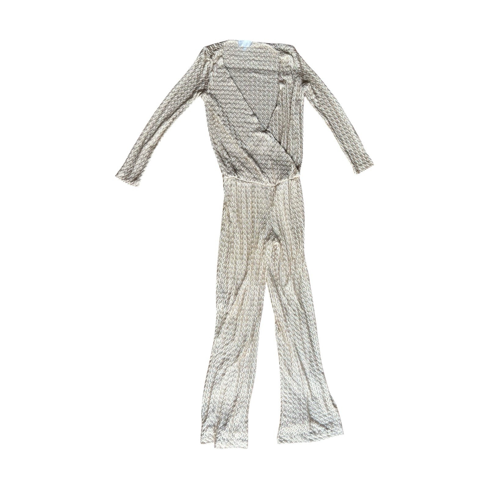 Alexis Wrap Jumpsuit Womens Wide Leg Long Sleeve Textured Print Romper Size XS