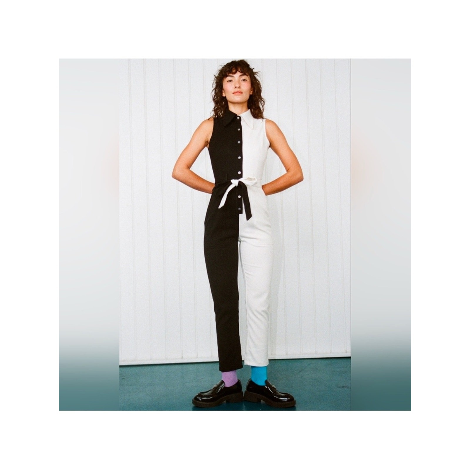 Fashion Brand Company Black And White Colorblock Sleeveless Jumpsuit Sz Small