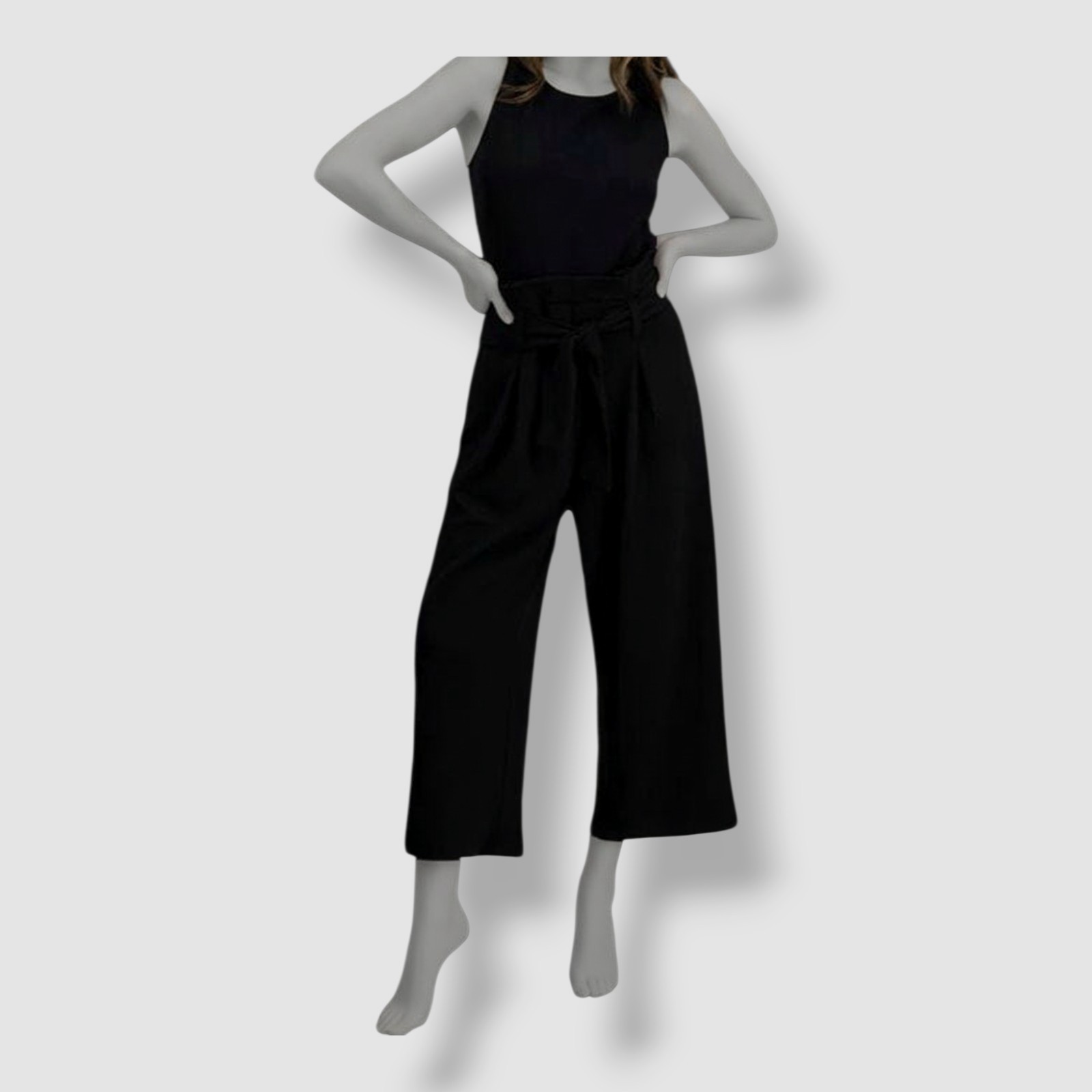 Bar III Women’s Black Sleeveless Crewneck Tie-Waist Jumpsuit Petite Sz’ PS