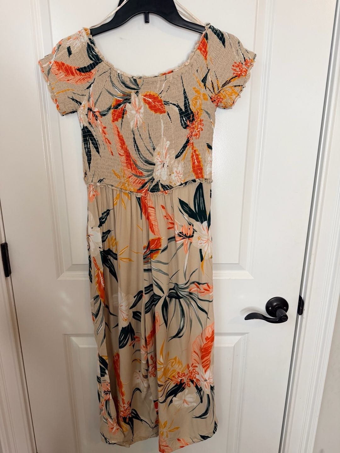 Patrons of Peace Tropical Floral Print Smocked Wide-Leg Jumpsuit Sm