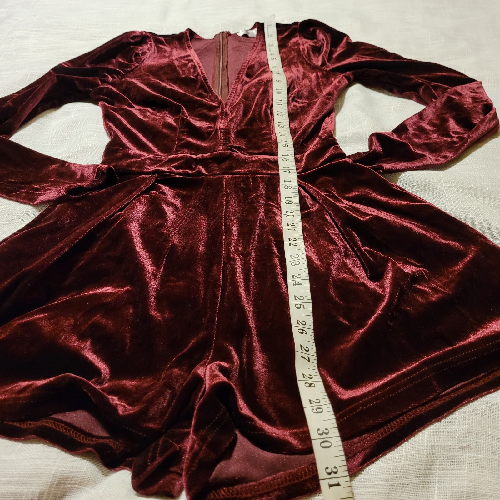 Womens Romper Shorts Size M Purple Burgundy Velvet Whimsigoth Plunge Stretch