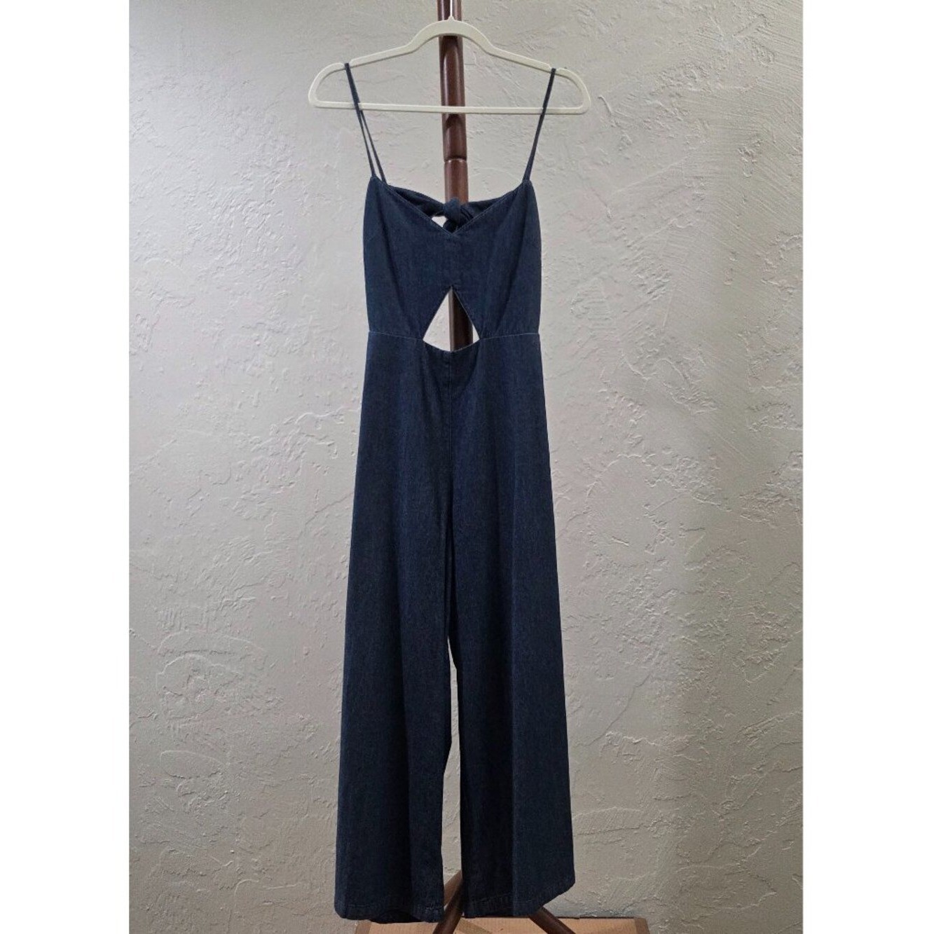 Denim Jumpsuit With Cut-Out Bodice And Knot-Front Detail