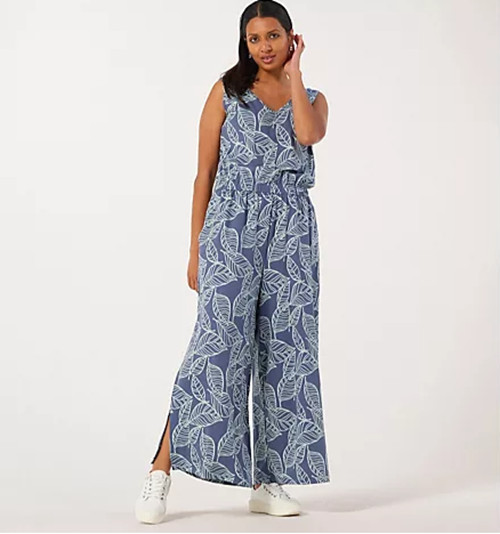 Cozee Home Sleeveless Jumpsuit Wide Leg Palm Print Blue bx4 New Size XL