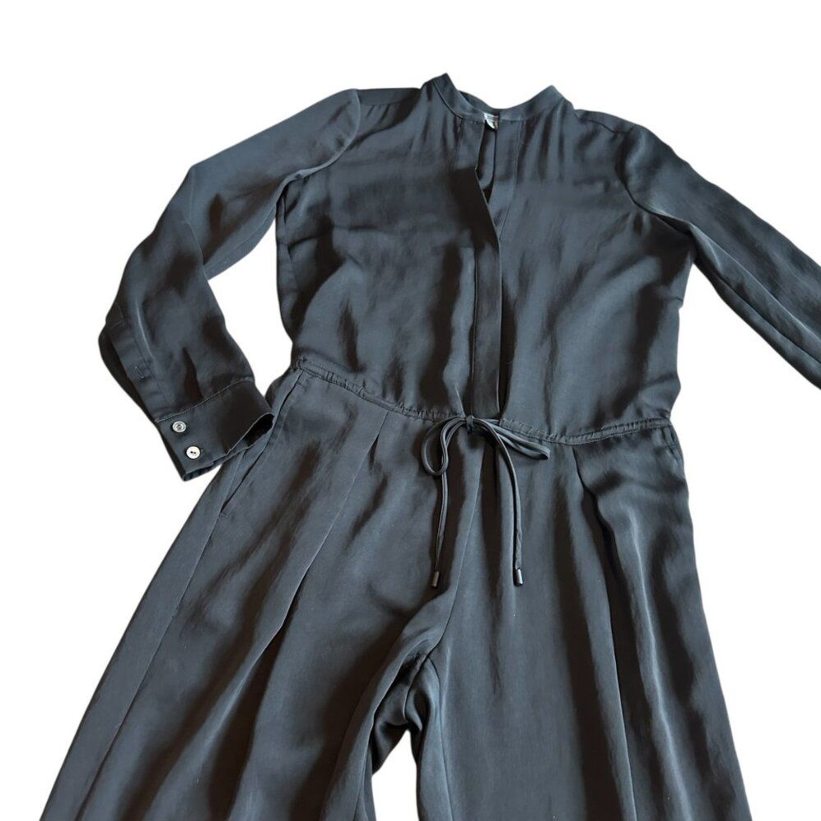 Vince Black Long Sleeve Classic Jumpsuit Defined Waist Straight Leg Size 0 Women