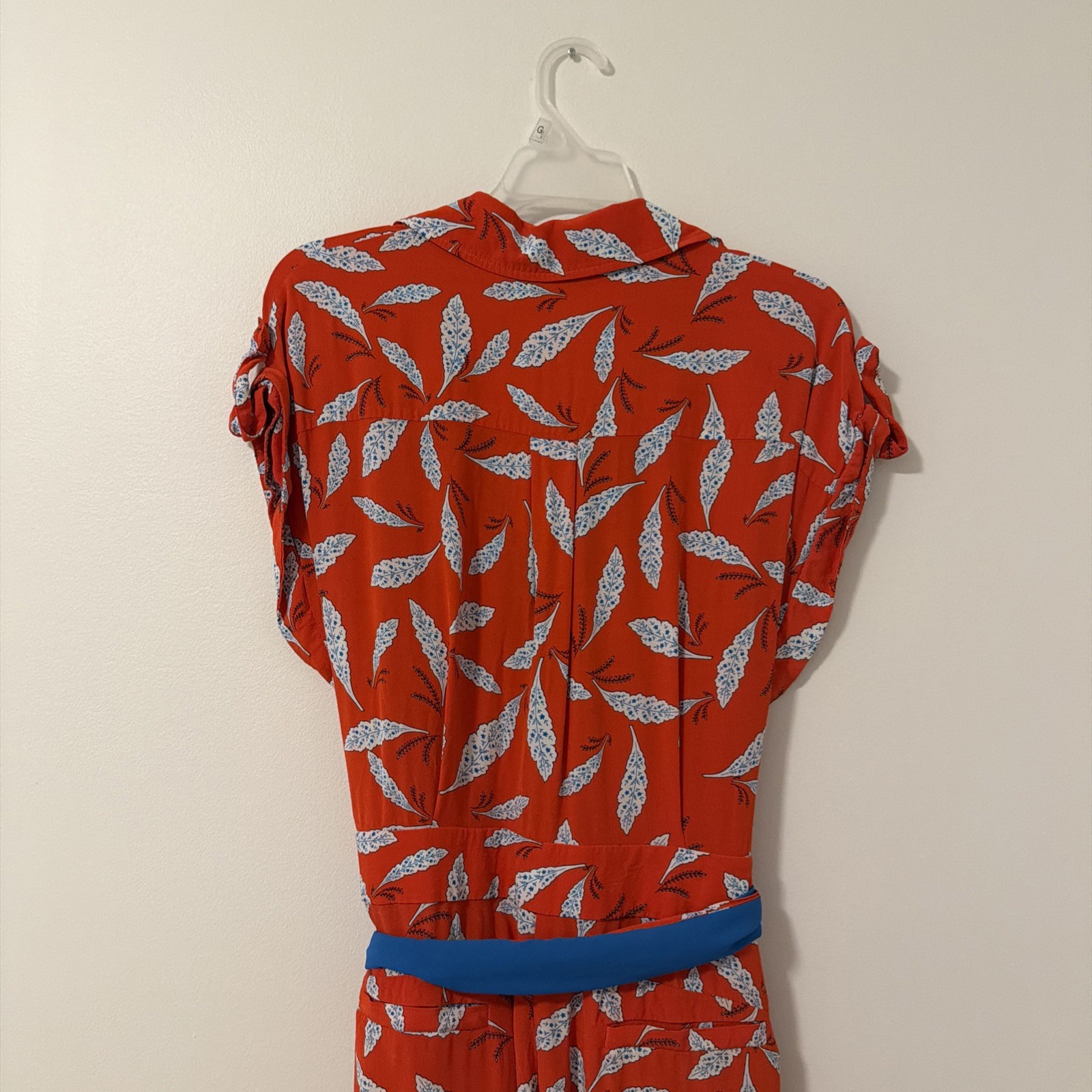 Diane Von Furstenberg Utilitarian Jumpsuit Orange Blue Benji Wrap Tie Size 12