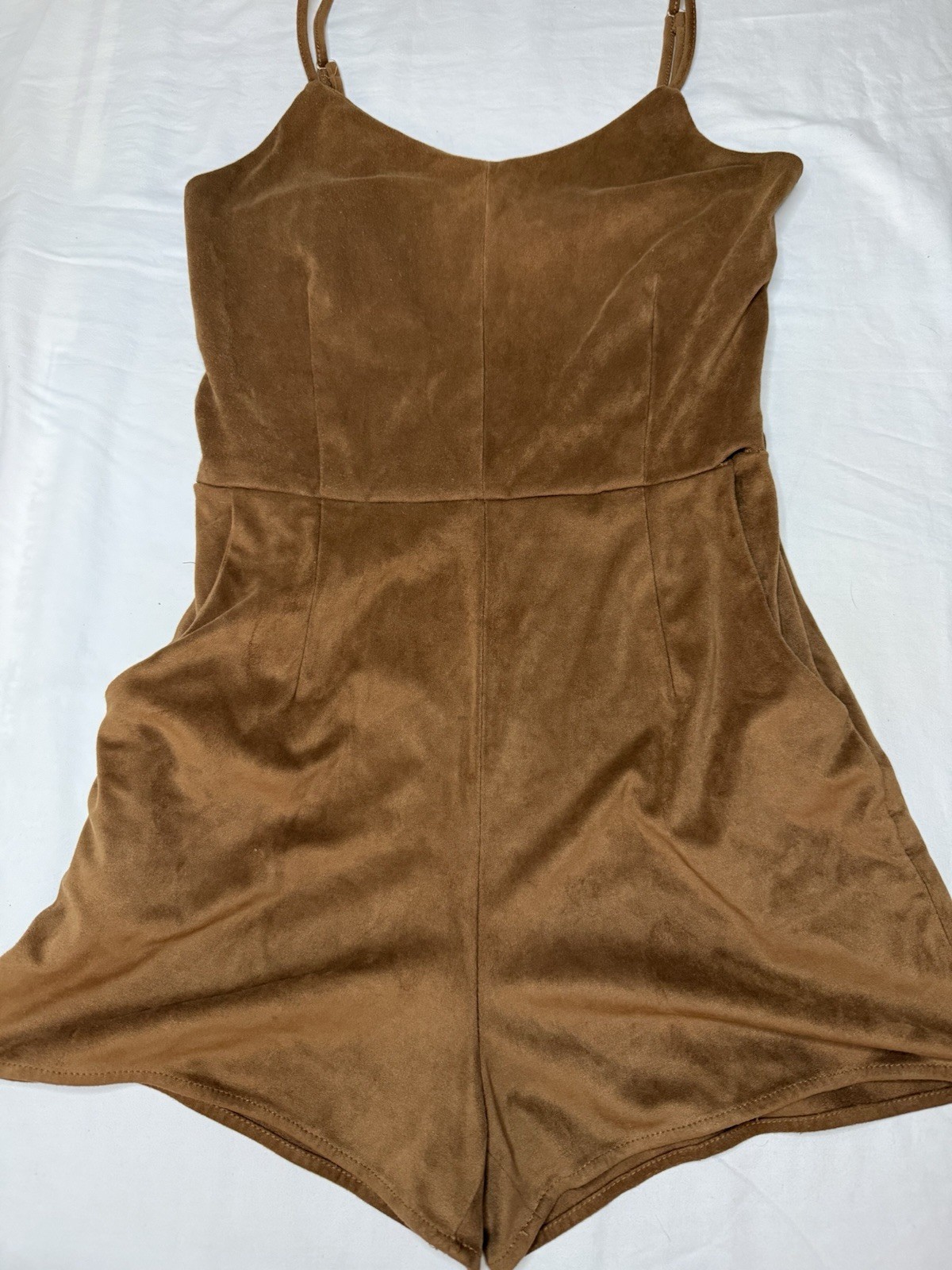 American Rag Cie Brown Faux Suede Romper Juniors 5 Zip Back Adjustable Straps