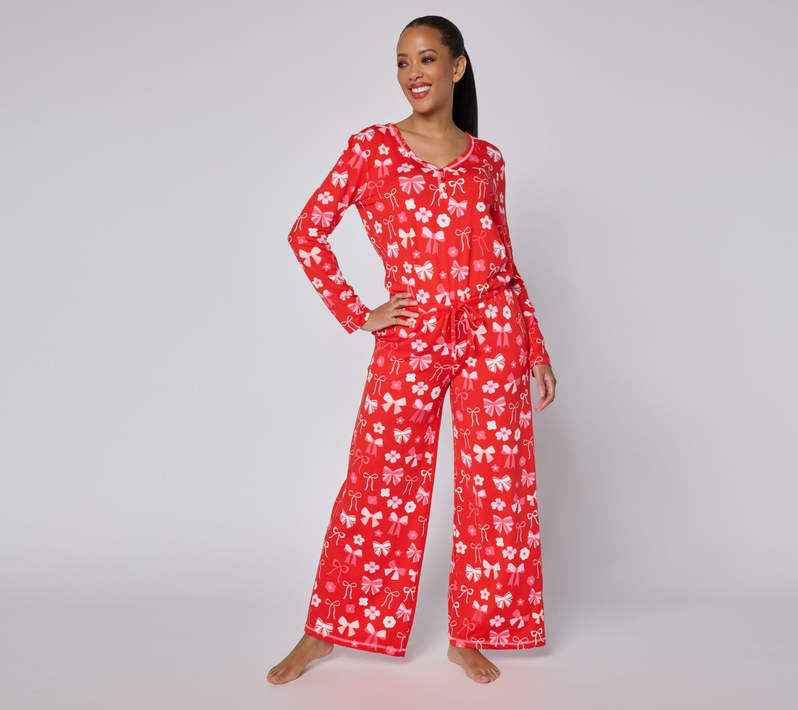 Muk Luks Dream Cloud Cozy Holiday Jumpsuit Red Bow XL New