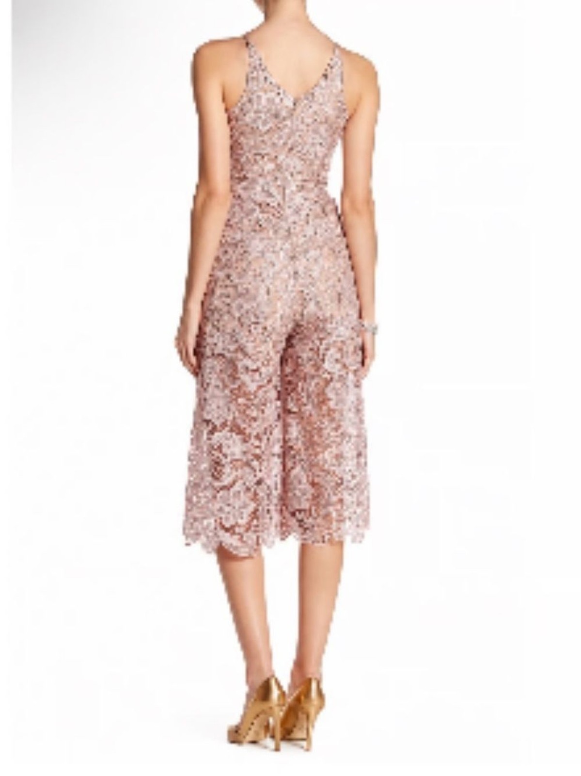 Dress the Population NWT Rose Lace Cropped Wide Leg Jumpsuit Large