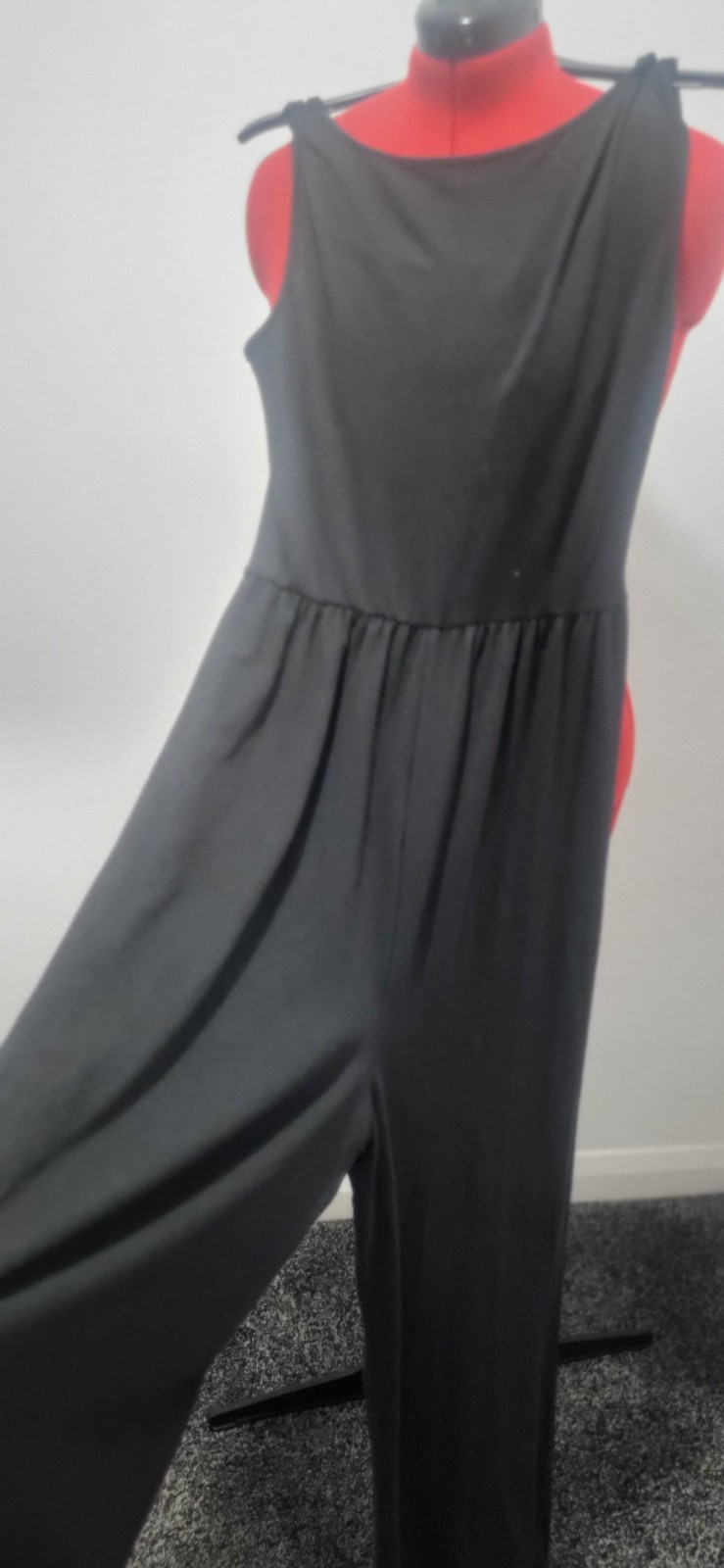 Black, Soft Jersey Fabric Wide Leg Jumpsuit Fits 14-16 L, Flattering Vest Top