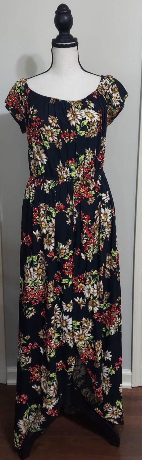 BiuBiu XL Black Floral Maxi Dress High Low Style With Inner Romper Cottagecore