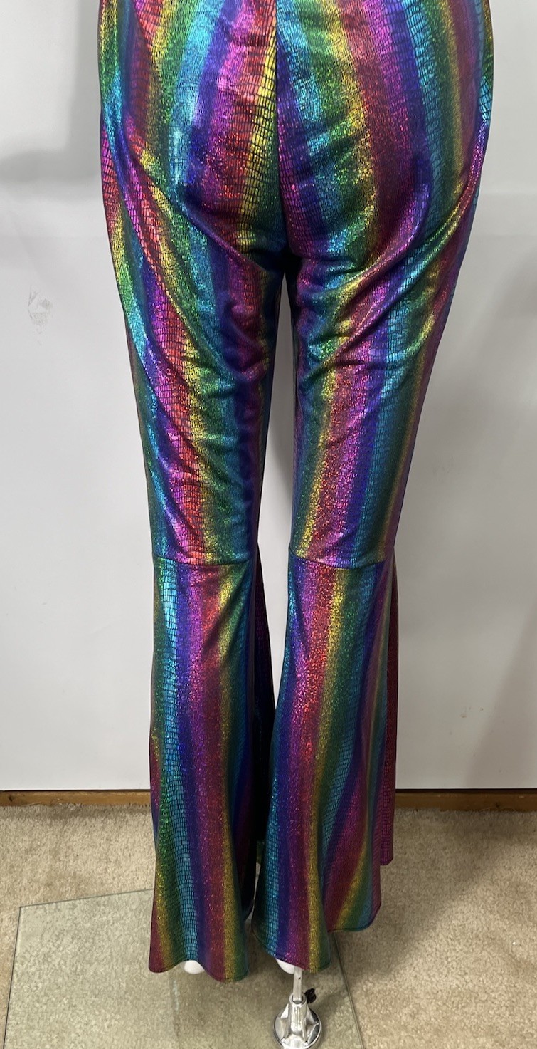 Rainbow Pride Jumpsuit Sz L Halter Bell Bottoms Iridescent Snake Print