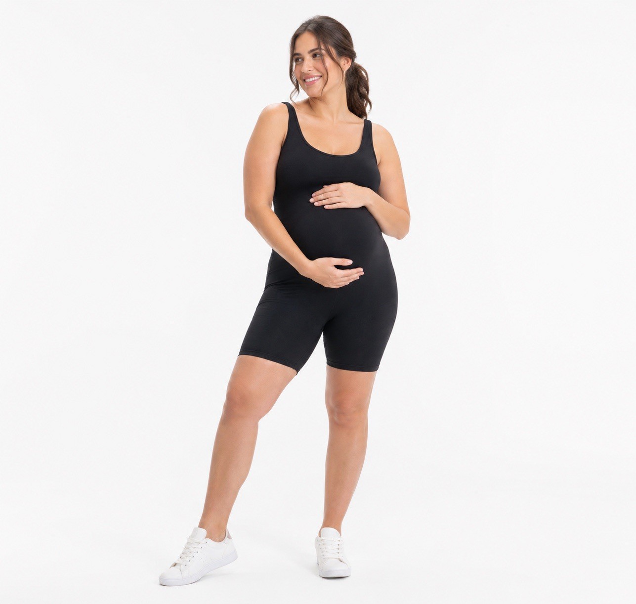 Isabel Maternity Scoop Neck Sleeveless Unitard Romper Black Size XL