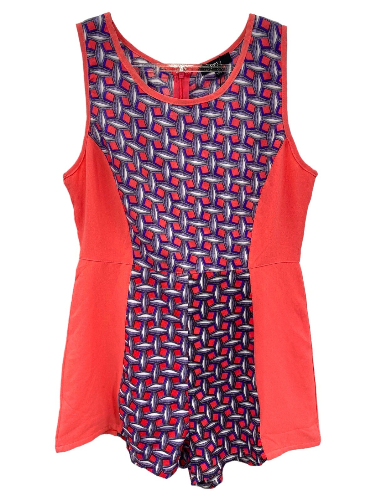 NEW Very J Black Romper Abstract Orange Blue Large Geometric Vacation Beach