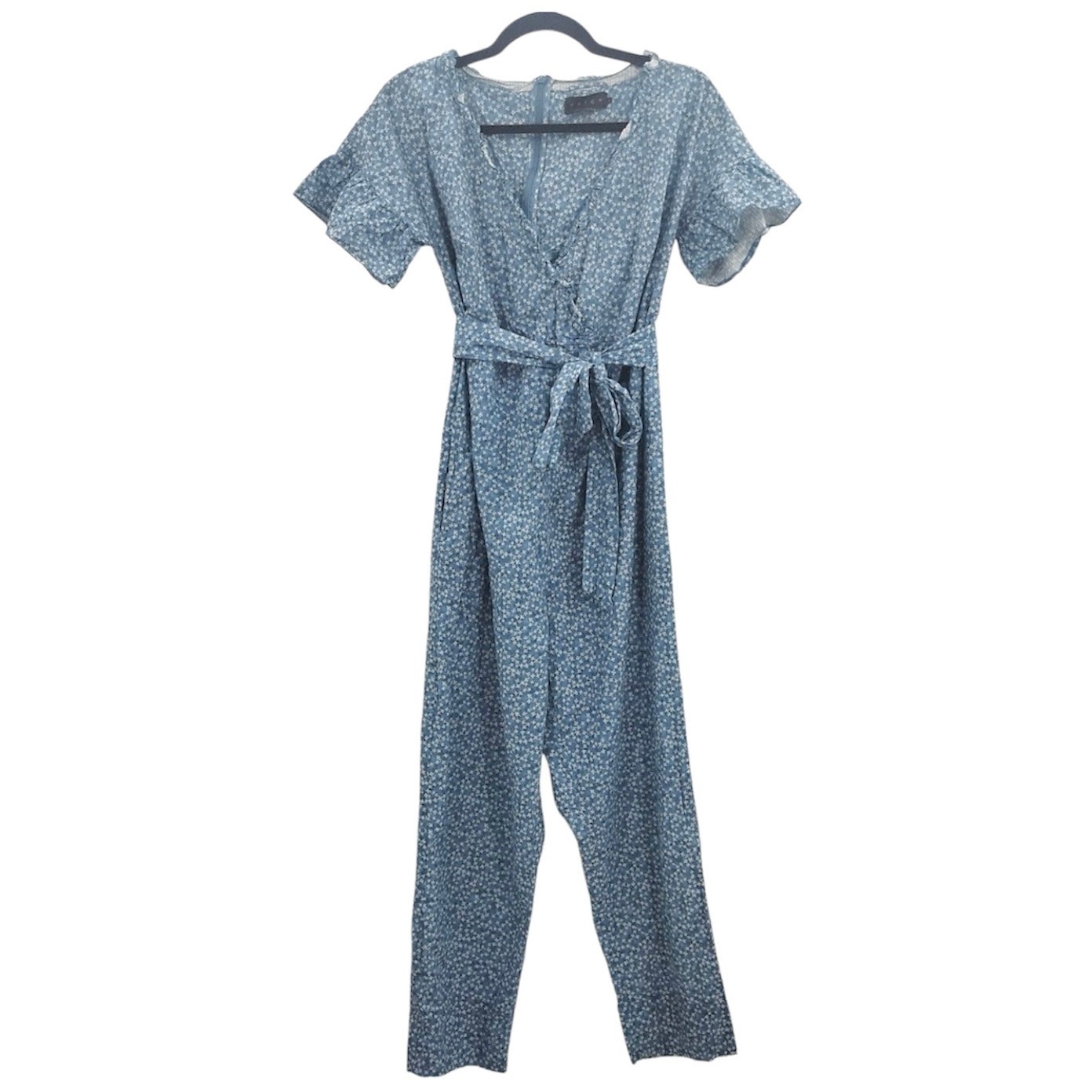 Hatch Maternity Victoria Jumpsuit Jumpsuit Ruffles Blue Pockets Belt 1 Small