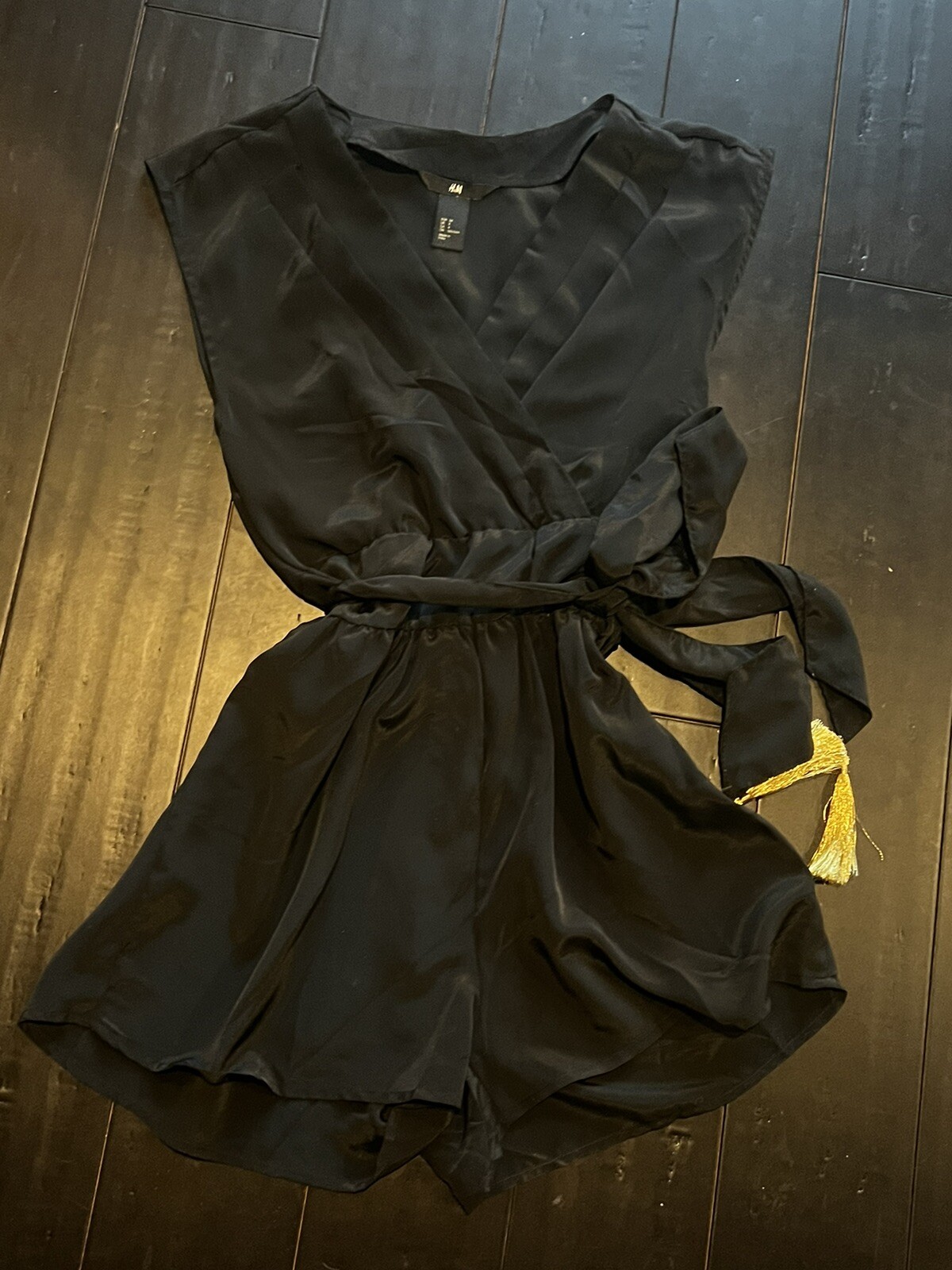 H&M Black Romper One Piece outfit shorts Size us 4 Gold tassel Dressy