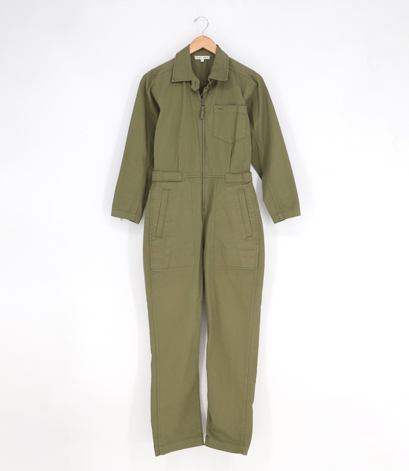 ALEX MILL $215 Judd Utility Jumpsuit Stretch Cotton Twill Army Green Size XS