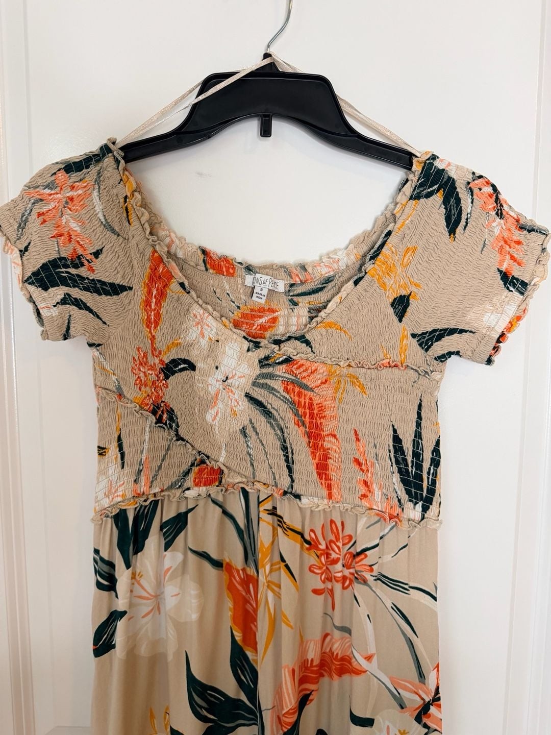 Patrons of Peace Tropical Floral Print Smocked Wide-Leg Jumpsuit Sm