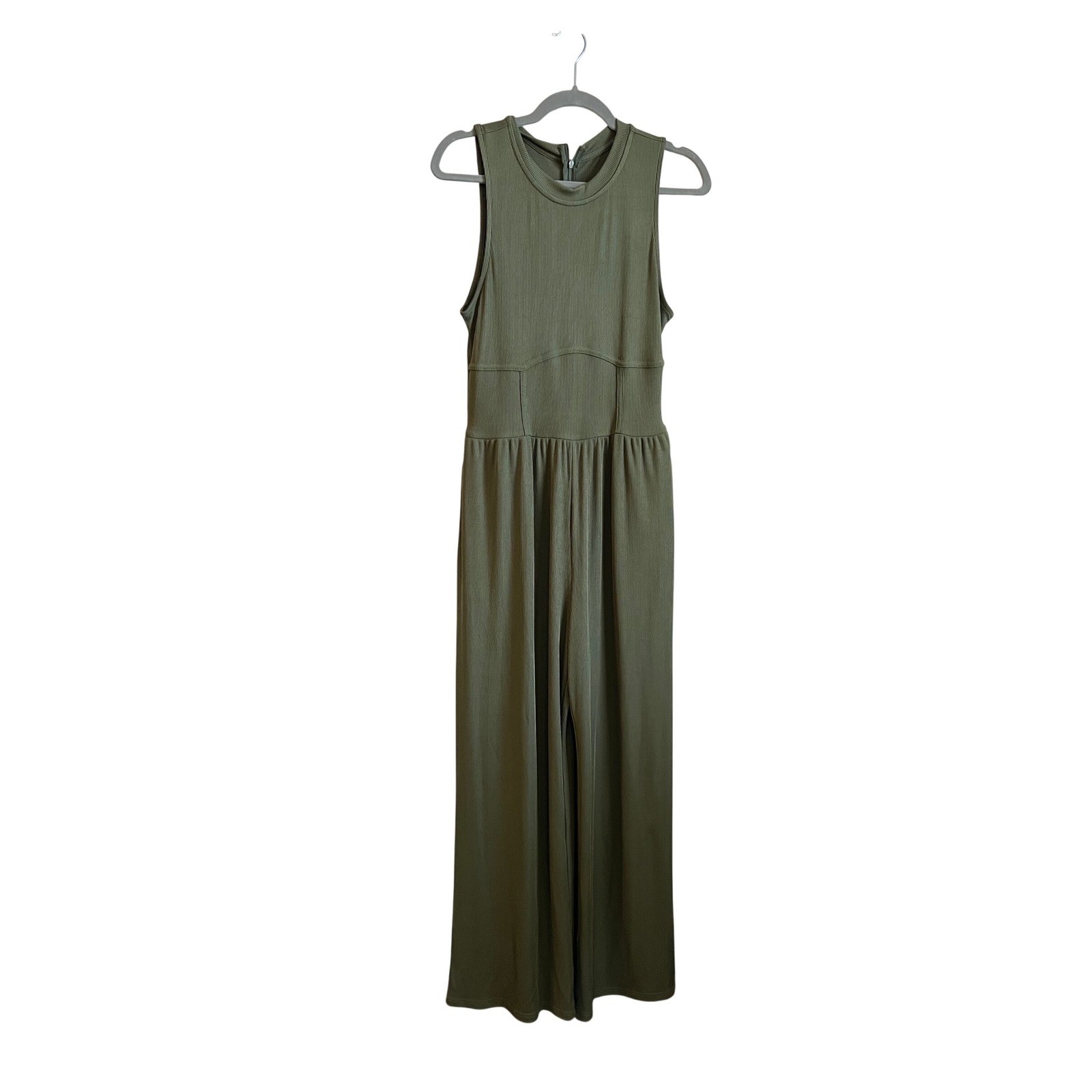 Cider Green Ribbed Sleeveless Wide Leg Jumpsuit Corset Waist CD20221129213383JP