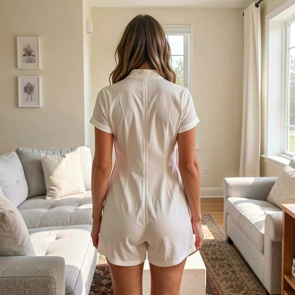 White Striped Romper Red Blue Stripe Zip Front One Piece Lightweight Summer Wear