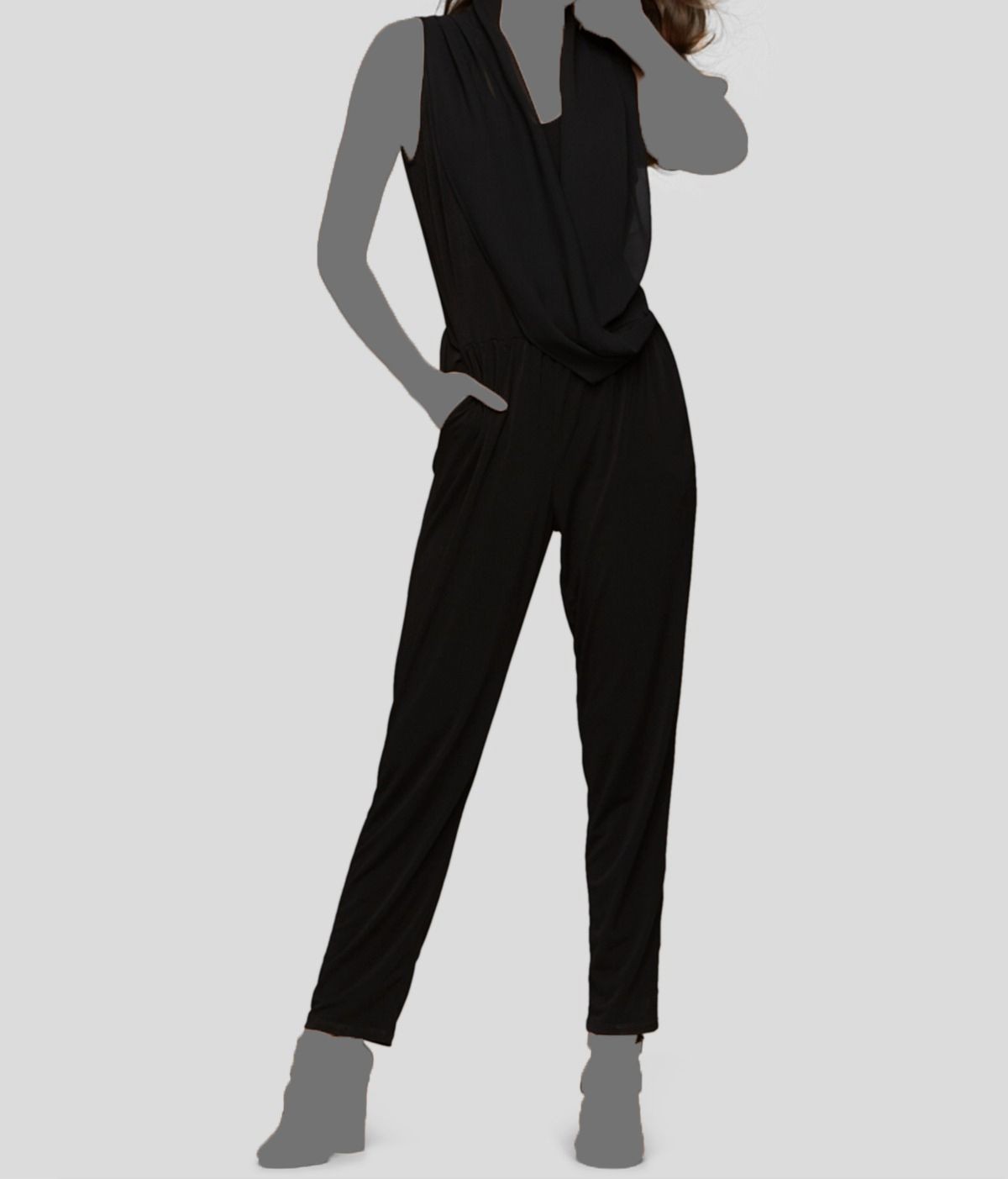 Bar III Women’s Black Sleeveless Draped Straight-Leg Jumpsuit Size M