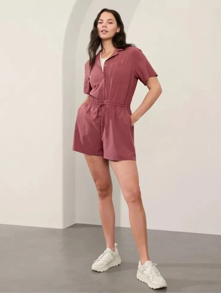 NWT Athleta Avenue Romper Athleisure Comfort Travel Rosewood Medium Tall