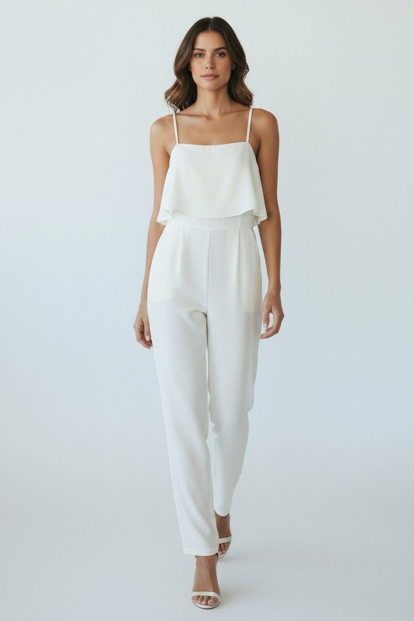 Bar III Women’s Crepe Double-Layer Sleeveless Jumpsuit, Black (off white), M