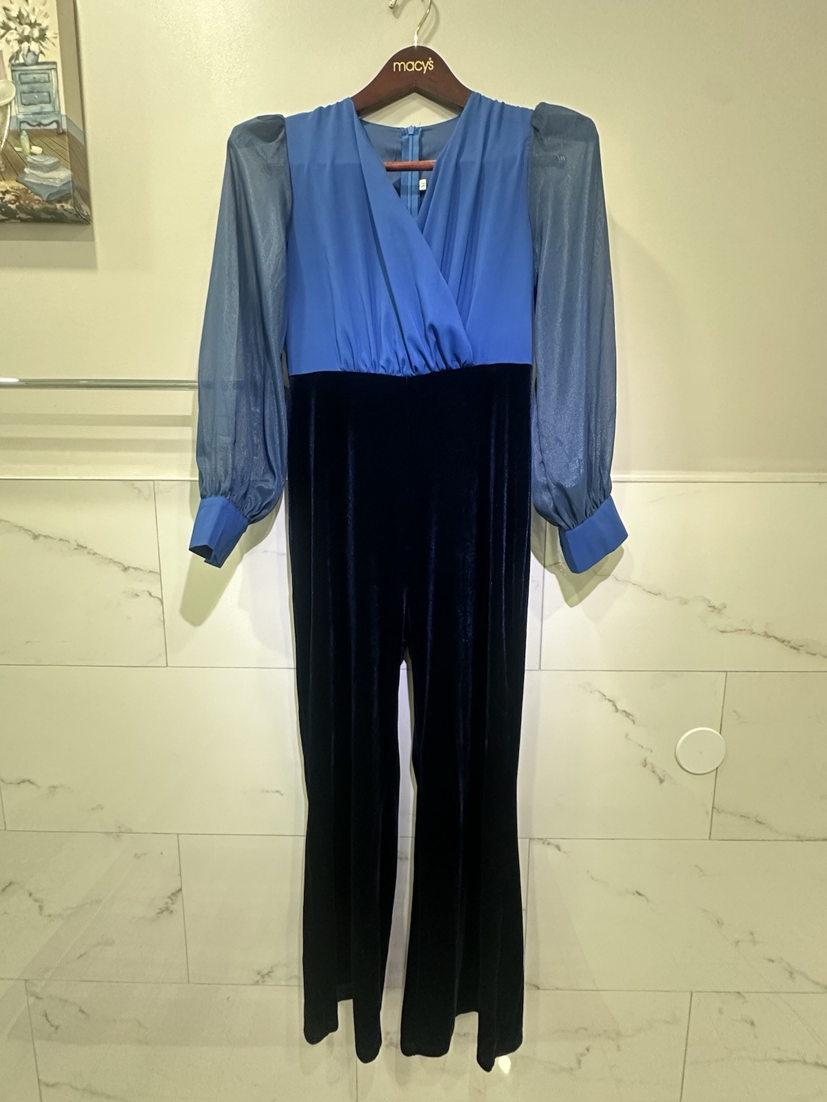 New Women’s Long Sleeve Blouse Jumpsuit One Piece Size Medium Royal Blue Navy