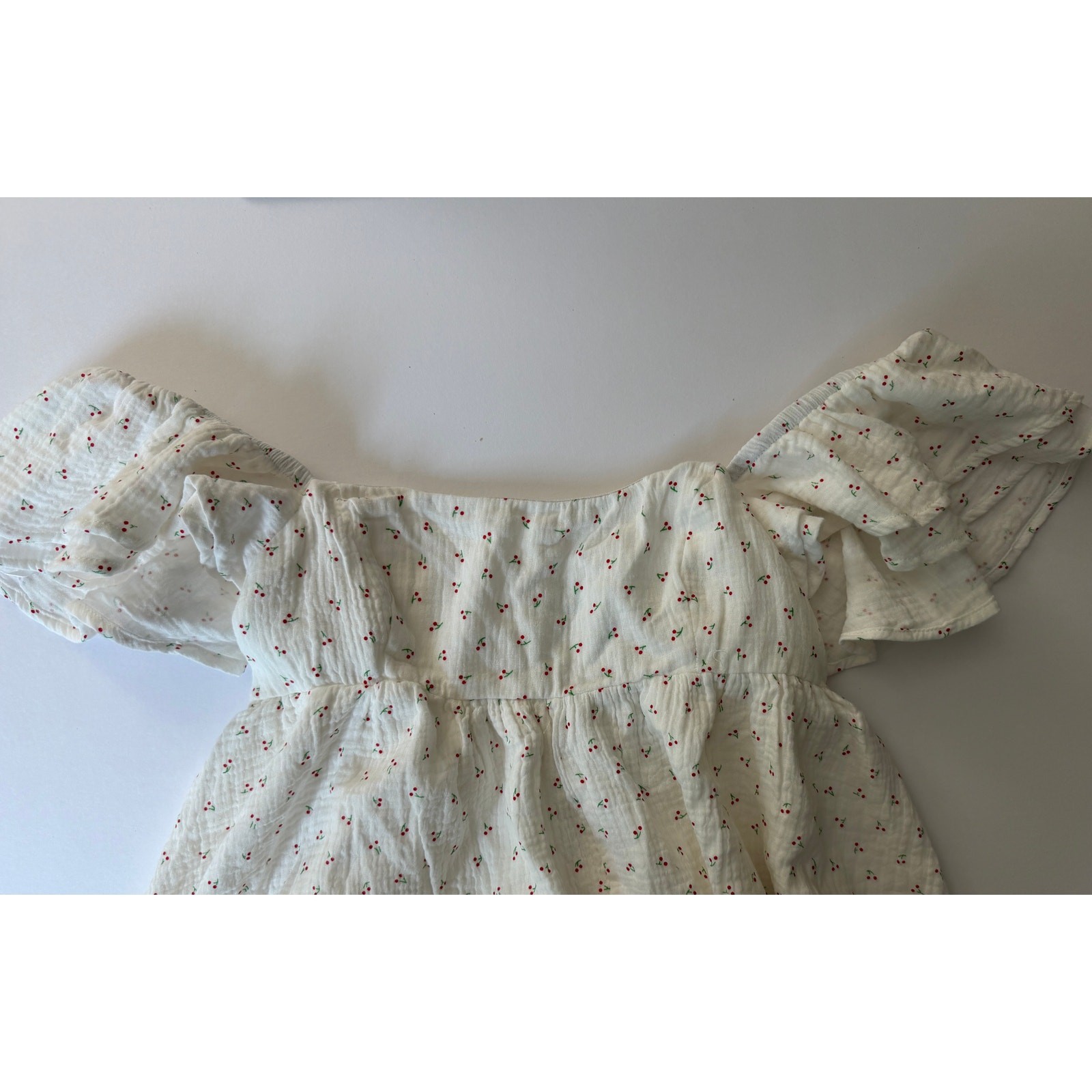 Princess Polly Greeves Romper Womens 10 White Cherry Print Babydoll NWT