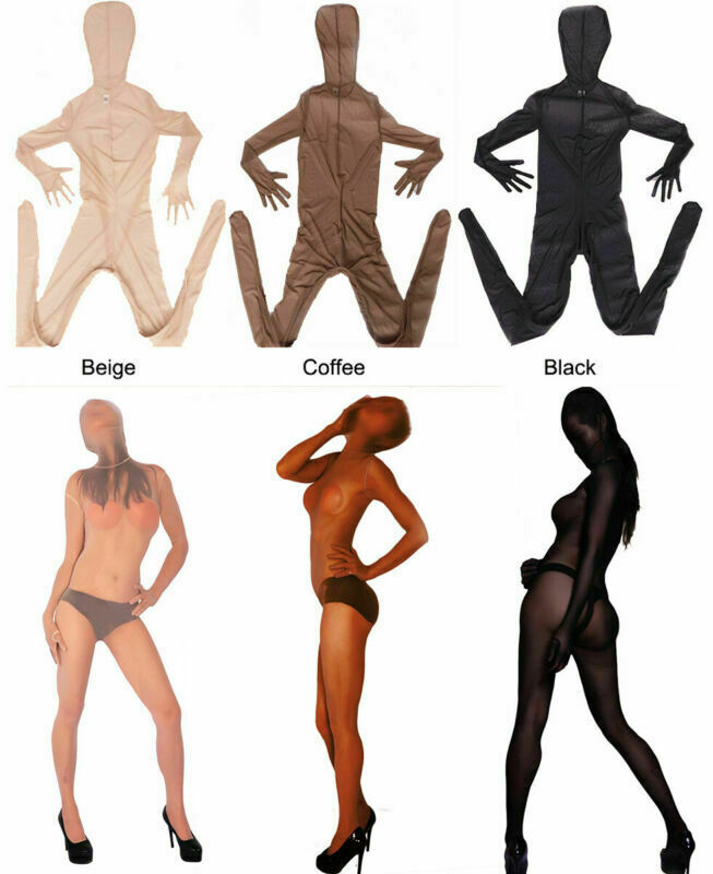 Plus Size 2-Way Zipper Bodysuit Sheer Full Body Stocking Zentai Costume Jumpsuit