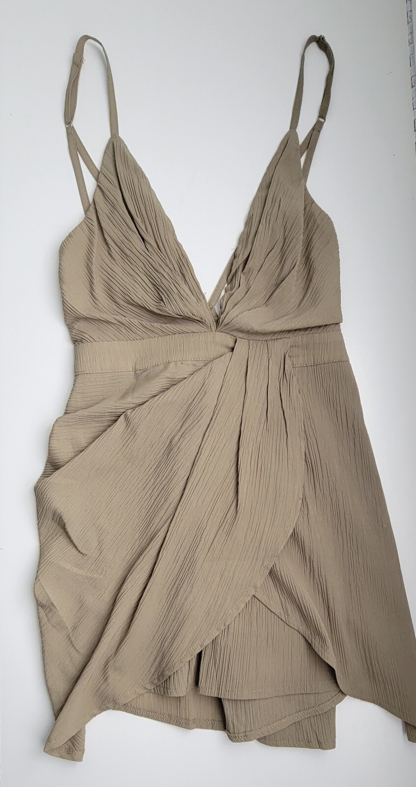 LUXXEL Green Olive Overlay Romper Crepe Straps Zip size S