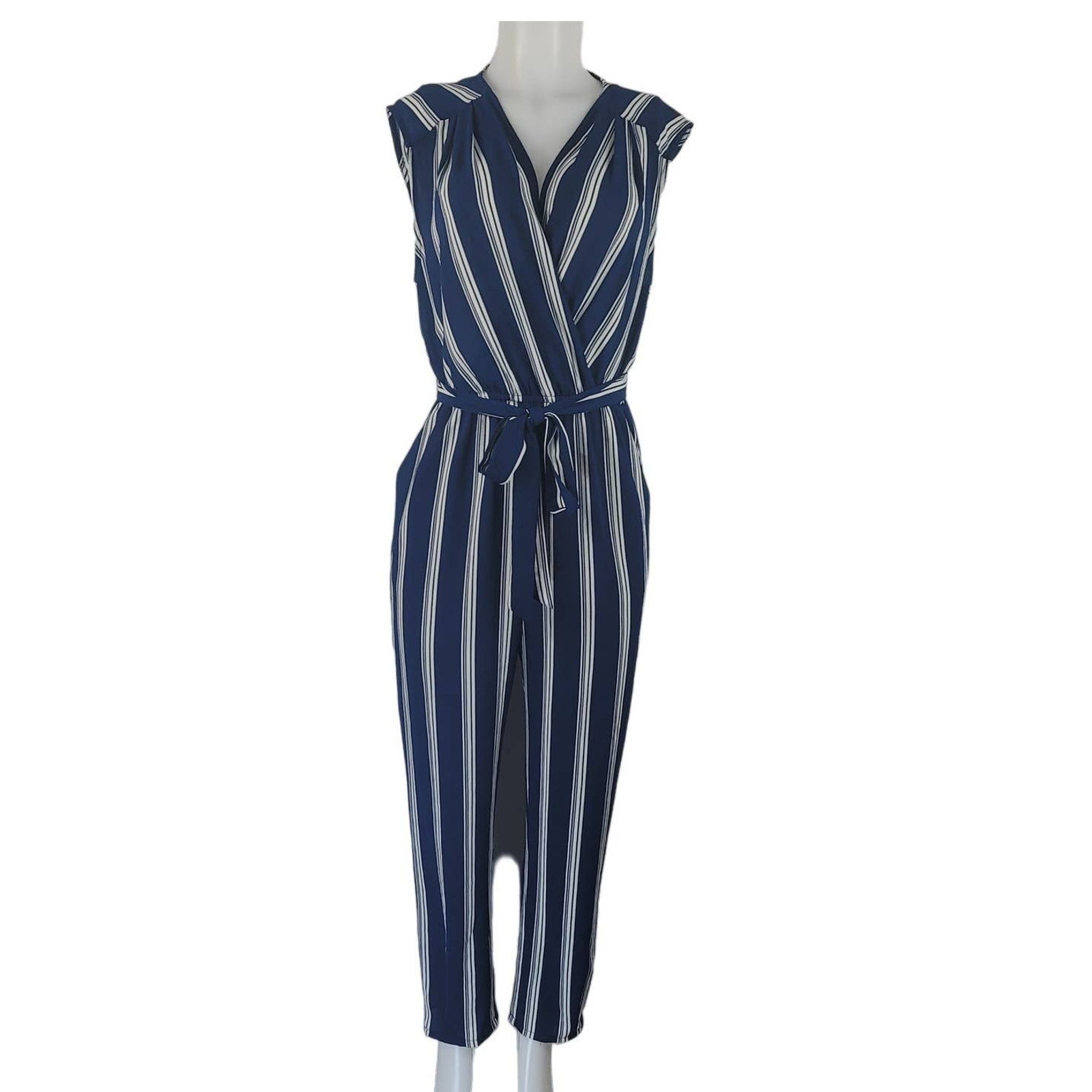 Lily Rose Navy White Stripped Business Casual Women’s Jumpsuit Medium NWT