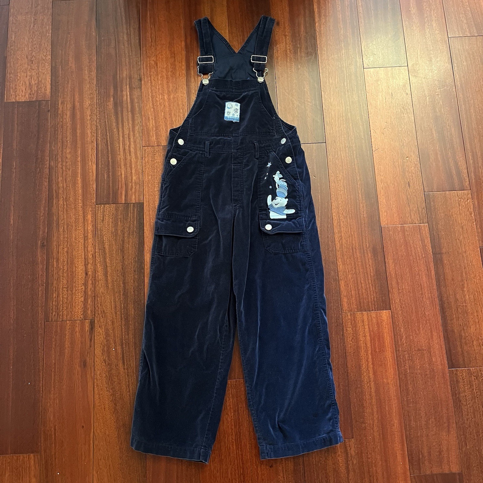 Vintage Disney Overalls Women 8 Blue Corduroy Carpenter Pooh Embroidery Y2k
