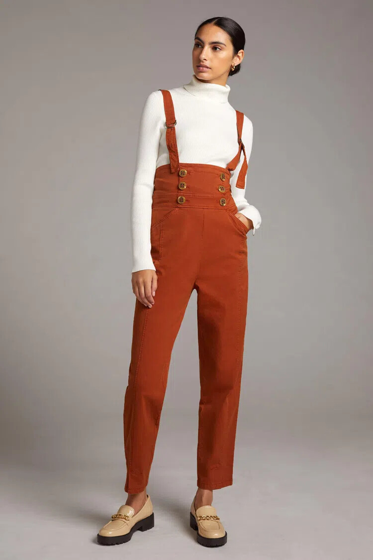 RESERVED Buttoned Pinafore Jumpsuit Overall Pant Burnt Orange Size 0 XS NEW