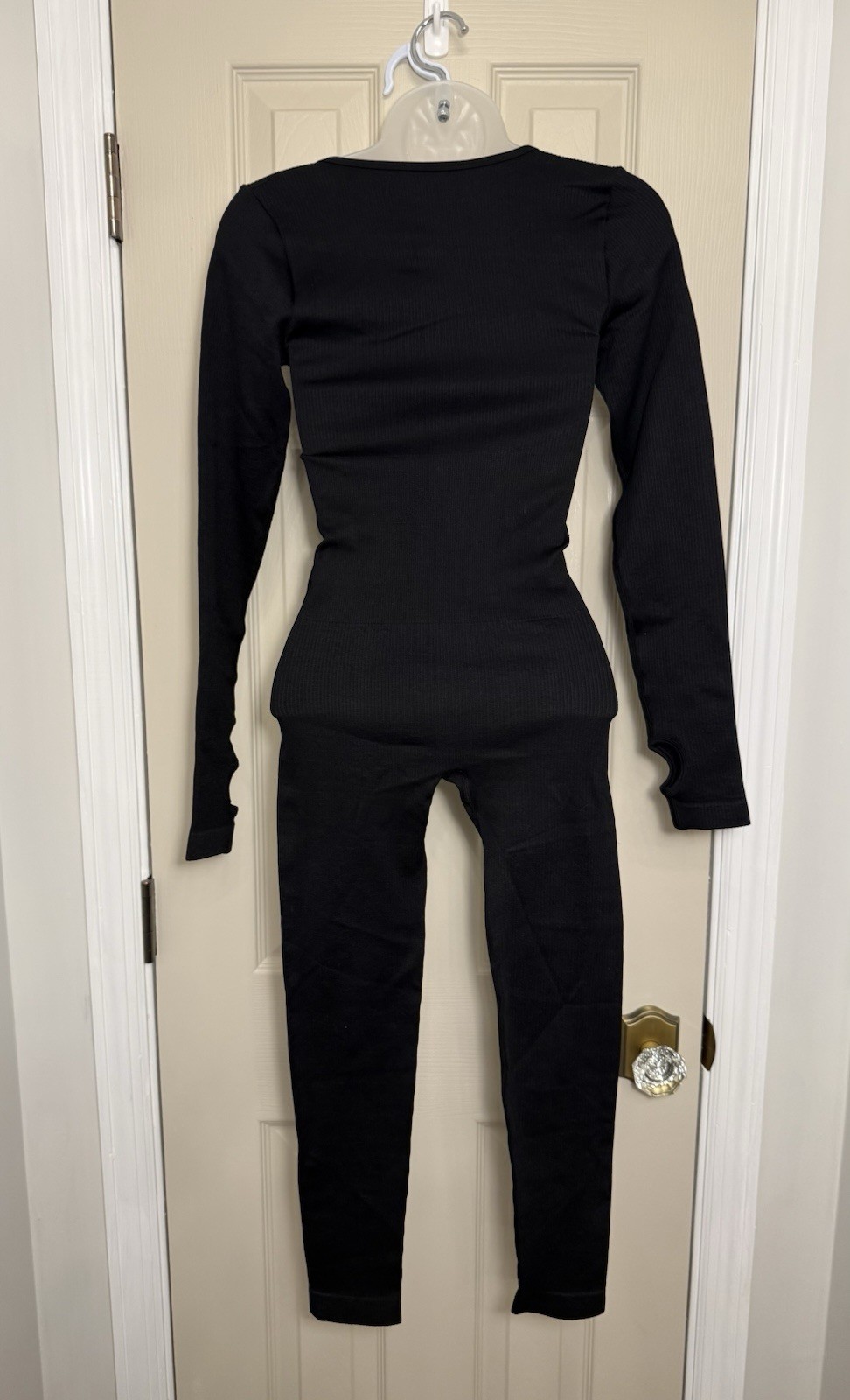 Amazon’s 0QQ Women’s Black Ribbed Long Sleeve/ Pants Workout Bodysuit-Size Small