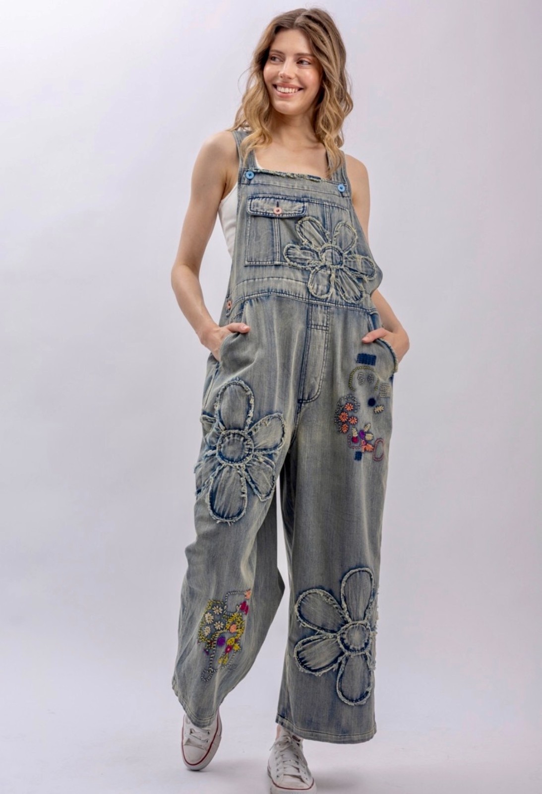 BLUEVELVET Floral Patchwork Denim Overalls XL Extra Large NWT $100 SOLD OUT