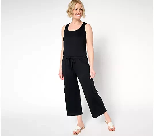 MUK LUKS French Terry Straight Leg Cargo Jumpsuit Black 4X A677907