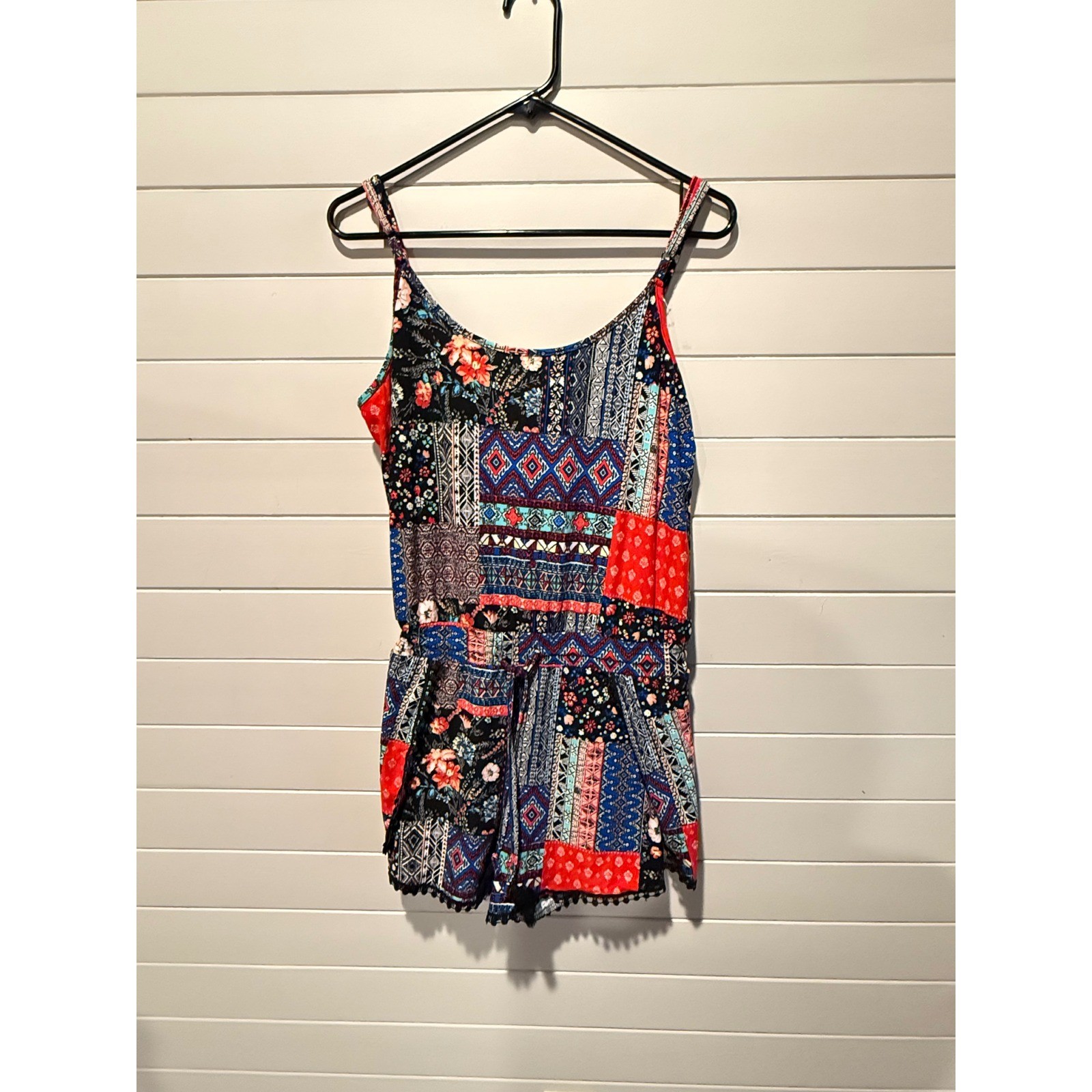 Eye Candy Womens XL Patchwork Boho Floral Geometric Sleeveless Romper