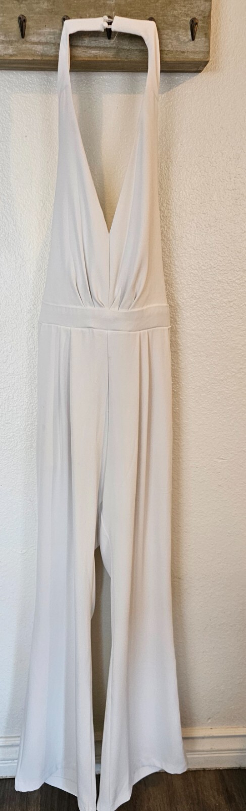 IBTOM CASTLE Sexy High-Waisted Wmn’s Halter Jumpsuit V-Neck Wide Leg White Sz. S