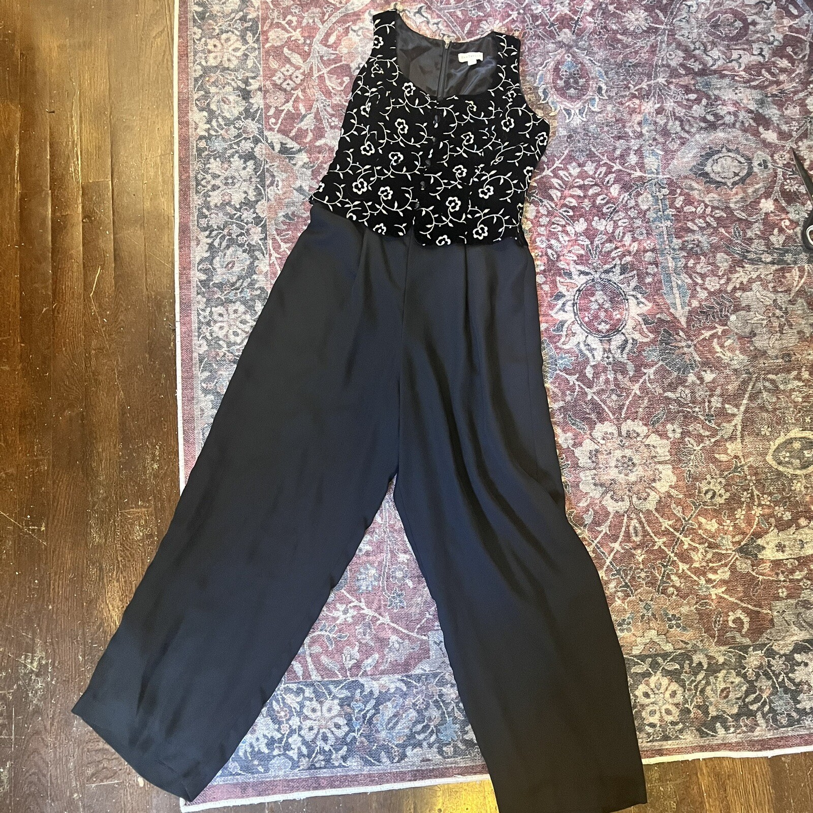 true vintage 80s pantsuit jumpsuit waistcoat floral button vest w trousers