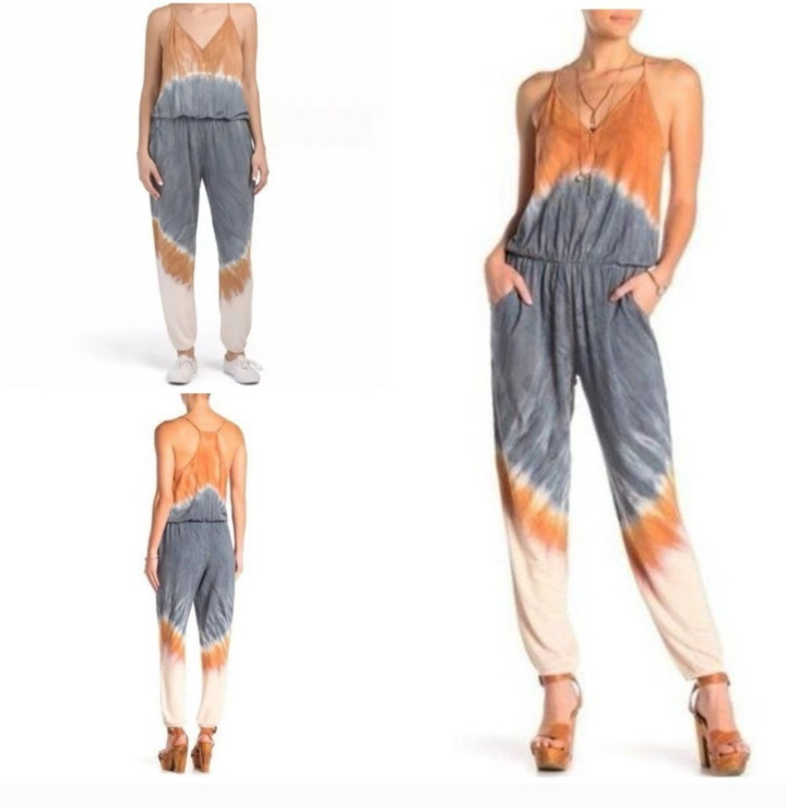 YFB Young Fabulous Broke Tie-Dye Tank Top Jumpsuit Boho Indie Earthy Sz Medium