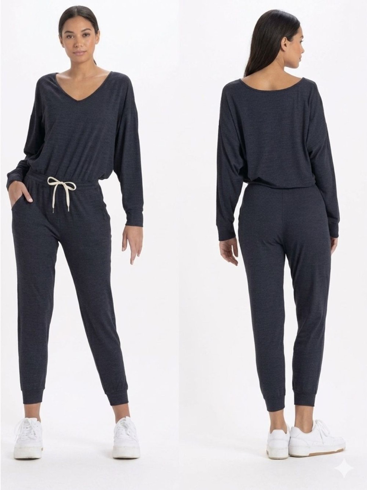 Vuori Small Cozy V-Neck Long Sleeve Jumpsuit Blue Jogger Lounge Athleisure